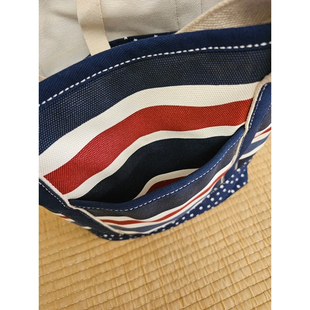 Lands End Canvas Tote Bag Patriotic Americana Stripes Stars Holiday